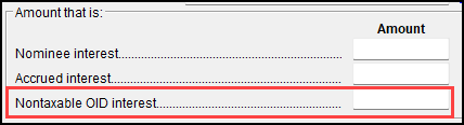 Image of "Nontaxable OID interest" field on screen OID.